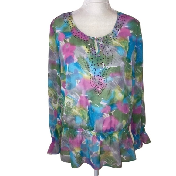 Fashion Bug Tops - 2/$25 Fashion Bug Sheer Chiffon Sequin Bead Top XL